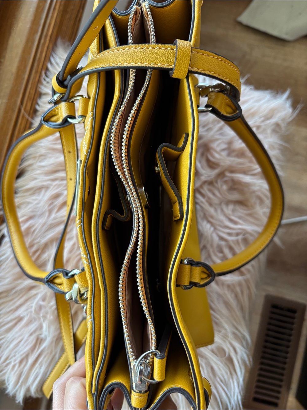 GUESS Quilted Yellow Satchel with Charm Accent - Picture 3 of 6